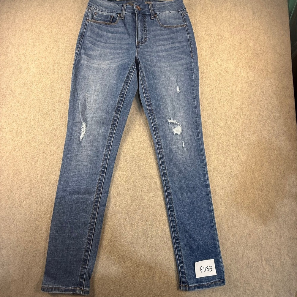 Seven7 Womens Skinny Jeans Size 6 Medium Wash Distressed Denim Mid Rise
